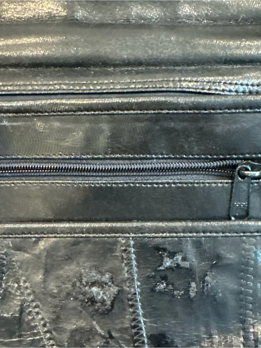 Vintage Marc Chantal Black Leather Patchwork Briefcase with Brass Hardware